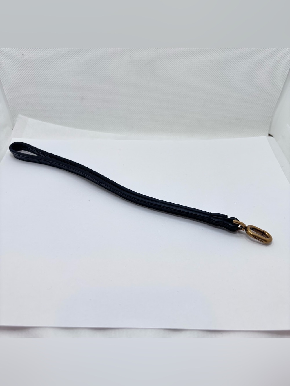 Balenciaga Black Croc Embossed Leather Wrist Strap Key Chain